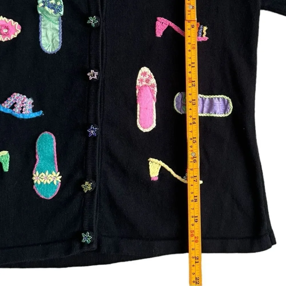 Talbots Petites Vintage Embroidered Shoes Heels Novelty Cardigan Sweater. Small.